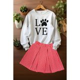 Ada Bebek Çocuk Tarz Ekose Etek Love Pati Sweat Etek Alt Üst Takım - Kırmızı - 7 - 8 Yaş