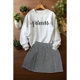 Ada Bebek Çocuk Tarz Ekose Etek Princes Desenli Sweat Etek Alt Üst Takım - Siyah - 9 - 10 Yaş