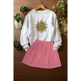 Ada Bebek Çocuk Tarz Ekose Etek Tılsım Desenli Sweat Etek Alt Üst Takım - Pembe - 3 - 4 Yaş
