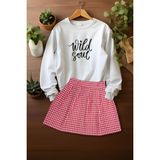 Ada Bebek Çocuk Tarz Ekose Etek Wild Soul Sweat Etek Alt Üst Takım - Pembe - 3 - 4 Yaş
