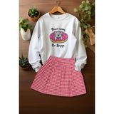 Ada Bebek Çocuk Tarz Sweat Ekose Etekli Alt Üst Takım - Pembe - 3 - 4 Yaş
