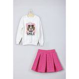 Ada Bebek Çocuk Yeni Sezon Smile Dog Baskılı Etek Sweat Takım - 3 - 4 Yaş - Pembe