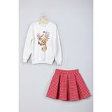 Ada Bebek Çocuk Yeni Sezon Tarz Watercolor Baskılı Etek Sweat Takım - 3 - 4 Yaş - Kırmızı