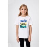 Ada Bebek Hawaii Yazılı Renkli Çiçekli Baskılı Beyaz Kız Çocuk T-shirt
