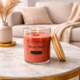 Ada Candle Bardak Mum - Bambu Kapaklı -Kokulu - Kırmızı