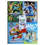 ada çanta kırtasiye 4 adet stickerli boyama kitabı ve globox kuru boya (sonic3/minecraft/pawpatrol/bluey) AD838327
