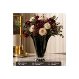 Ada Crafts Floria Siyah Cam Vazo – Dekoratif Çiçek Vazosu, Modern Ev Salon Masa Dekoru - 23 cm