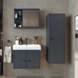 Ada Lavabolu Banyo Alt Dolabı + Banyo Üst Dolabı + Boy Dolabı Ant Antrasit