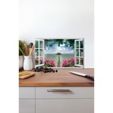 Ada Manzaralı Pencere Cam Kesme Tahtası Silikon Ayaklı Isıya Kırılmaya Dayanıklı Sunum Kesim Tablası - 23 x 35 cm