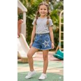 ADA YILDIZ KİDS Kız Çocuk Yıldız Nakışlı Mavi Şort 3/8 Years