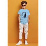 Adabebek Kemal Atatürk Imzalı Gölgeli Baskılı Erkek Çocuk T-Shirt - Mavi - 11 - 12 Yaş