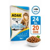Adak Sterilised Kısırlaştırılmış Yetişkin Kedi Yaş Mama Pouch Balıklı 85 Gr X 24 Adet 24 Al 20 Öde