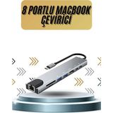 Adalı Store 8 Portlu Macbook Çevirici Type C Hub Sd Tf USB Çoğaltıcı Ethernet