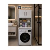 ADALIMODULES Deniz İki Kapaklı Çamaşır Makinesi Üstü Banyo Düzenleyici 2 Bölmeli Üst Dolaplı Çok Amaçlı Banyo Dolabı