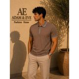 Adam & Eve Fashion Erkek Beyaz Kahverengi Kontrast Biyeli Düğmeli Polo Yaka Kısa Kollu Regular Fit Tişört - 2XL