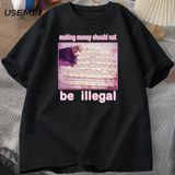 Adam T-Shirt Para Yapma Yasadışı Olmalı Komik Kedi Meme T-Shirt Aptal Aptal Kedi Meme T Shirt - Siyah - XL