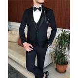 Adam Tailor Italyan Kesim Erkek Ceket Yelek Pantolon Damatlık Set Lacivert T7061 - 56