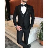 Adam Tailor Italyan Kesim Erkek Ceket Yelek Pantolon Damatlık Set Siyah T7062 - 56