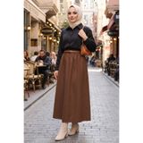 adamila Kadın Beli Lastikli Kemerli Kloş Mevlana Poplin Terikoton Trend Şık esettür Etek Yeni Sezon