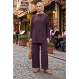 adamila Kadın Bordo İkili Tesettür Takım Oversize Gömlek Pantolon Rahat Kalıp Yazlık Şık Günlük Tesettür Ko