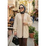 adamila Kadın Ekru Cepli Oversize Tesettür Ceket Hırka Mevsimlik Rahat Kesim Uzun Ceket