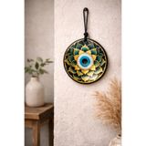 ADAMODART Lotus Nazar Boncuğu Gold Detaylı Cam Duvar Süsü - Nazarlık