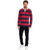 Adams Oxford Model Çizgili Polo Yaka Erkek Uzun Kol Sweatshirt - Kırmızı - Lacivert