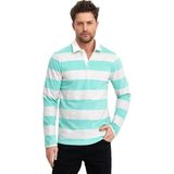 Adams Oxford Model Çizgili Polo Yaka Erkek Uzun Kol Sweatshirt - Mint - Beyaz - XL
