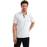 Adams Polo Yaka %100 Pamuk Sırt Siyah Şeritli Reflektör Logo Baskılı Kısa Kol Beyaz Erkek Tişört - XL