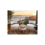 ADANUR DESIGN Lara Beyaz Çay Seti İkili Koltuk Berjer ve Puf Takımı 3 lü Takım (Balkon, Salon, Ofis ,Bahçe Takımı)
