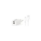 Adapthor TTA521DIU 10W 5V 2.1A Çift USB + IPHONE To USB 3A Kablolu Set Beyaz - Lightning (8 Pin)