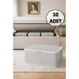 ADARYA HOME 10' lu Çizgili Hurç 62x37x25 cm Dolap İçi Düzenleyici Kumaş Depolama Çantası (GRI)