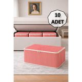 ADARYA HOME 10' lu Çizgili Hurç 62x37x25 cm Dolap İçi Düzenleyici Kumaş Depolama Çantası (KIRMIZI)