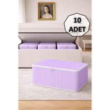 ADARYA HOME 10' lu Çizgili Hurç 62x37x25 cm Dolap İçi Düzenleyici Kumaş Depolama Çantası (LILA)