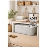 ADARYA HOME 4'lü Set Gri Çizgili Yastık ve Yorgan Saklama Hurcu - Mega Boy 100x50x50 cm