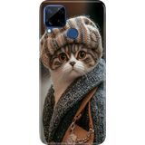 Adasena Realme C21Y - C25Y Kılıf Desenli Baskılı Tpu Rubber Kapak Parisli Kedi - 001-Renkli