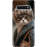 Adasena Samsung Galaxy S10+ Plus Kılıf Desenli Baskılı Tpu Rubber Kapak Parisli Kedi - 001-Renkli