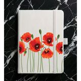 Adasena Tarihsiz 224 Sayfa Termo Defter Baskılı Desenli 13X21 cm Beyaz - Kırmızı Gelincik - 1 Adet - 102-Beyaz