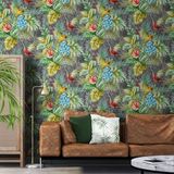 Adawall 9905-4 Tropicano Gri Yaprak Desenli Tropikal Duvar Kağıdı