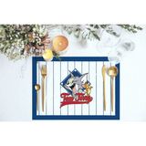 Adawall Home Lacivert Çizgili Tom & Jerry Kumaş Amerikan Servis 4'lü Set 35 x 50 cm