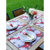 Adawall Home Red & White Rose Kumaş Amerikan Servis 4'lü Set 35X50CM - 35 x 50 cm - Kırmızı