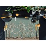 Adawall Home Yeşil Kuşlu Bahçe Kumaş Amerikan Servis 4'lü Set 35X50CM - 35 x 50 cm