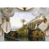 Adawall Home Yeşil Orman Manazaralı Kumaş Amerikan Servis 4'lü Set 35X50CM - 35 x 50 cm
