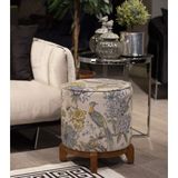 Adawall Sarı Kuş Detaylı Ahşap Ayaklı Puf