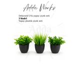 Adda Works 3'lü Yapay Saksı Çiçeği, Dekoratif Yapay Bitki Seti, Masa Üstü, Salon, Ofis, Banyo, Balkon Dekoru Plastik Saksı
