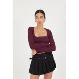 Addax Kare Yaka Crop Bluz B3713-J1
