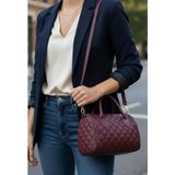Addy Noir Quilted Kapitone Mini Varil Omuz ve El Çantası - Bordo