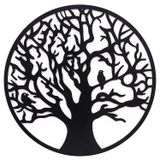 Adeco 60 cm Hayat Ağacı Metal Duvara Asılan Sanat Heykeli Dallarda Kuşlarla Aile Ağacı Yuvarlak Çağdaş Ev Ofis Dekoru Büyük