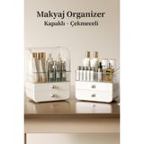Adefco Kapaklı Makyaj Organizer Çekmeceli Kozmetik Düzenleyici Büyük Boy - Creme