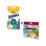 Adel 12 Li Jumbo Kuru Boya + Nova Maxi 12 Li Jumbo Keceli Kalem Seti